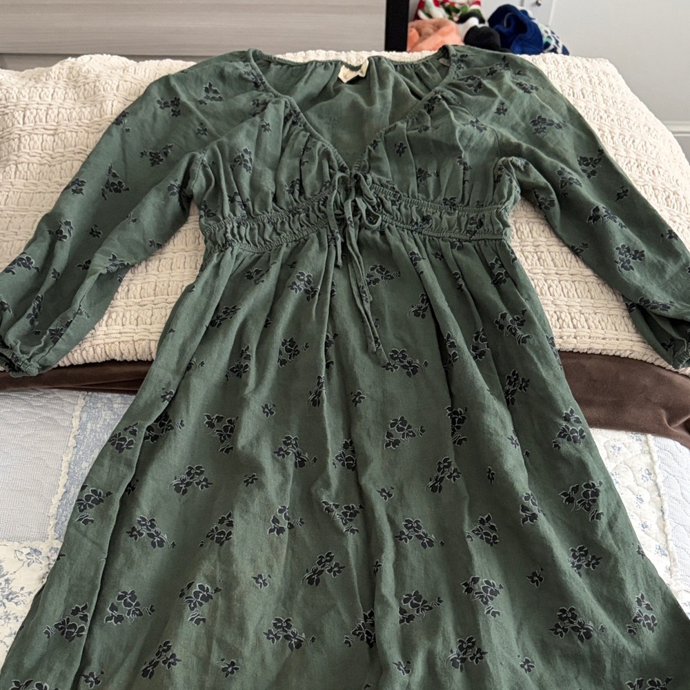 WOMENS Olive Green Floral Long-Sleeve Dress